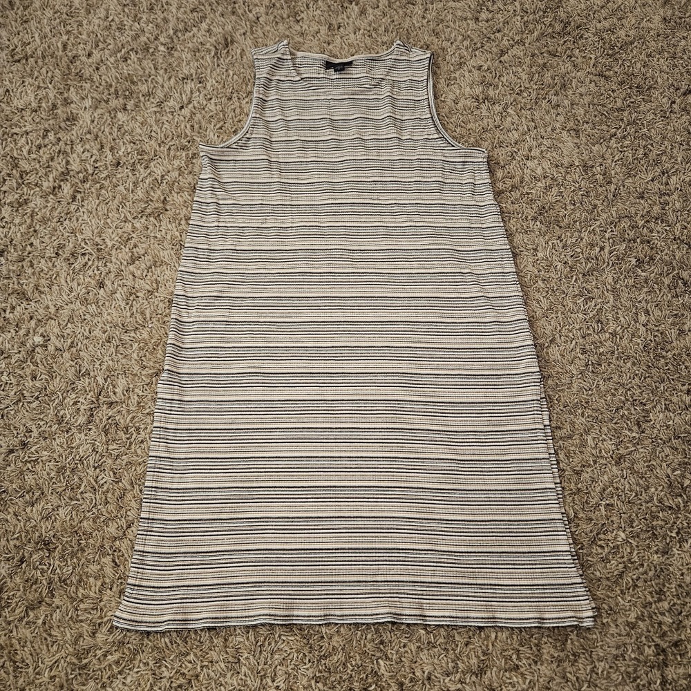 J Jill Wearever Stripe Ribbed Tunic Top Size Medium Sleeveless Slits Tan Brown